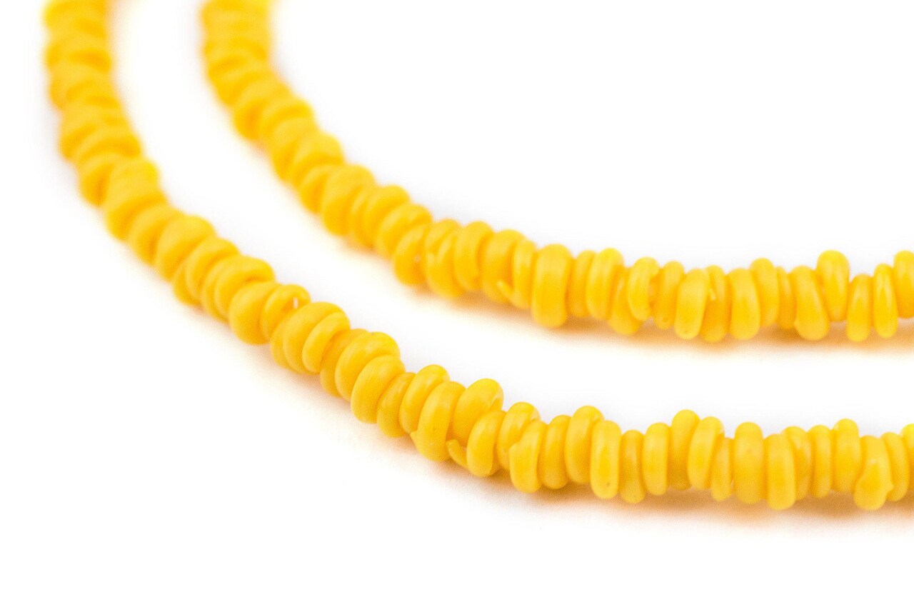 The Bead Chest Bright Yellow 4mm Glass Heishi Beads - 26" Strand of Indonesian Java Spacer Beads for Crafts & Jewelry Making